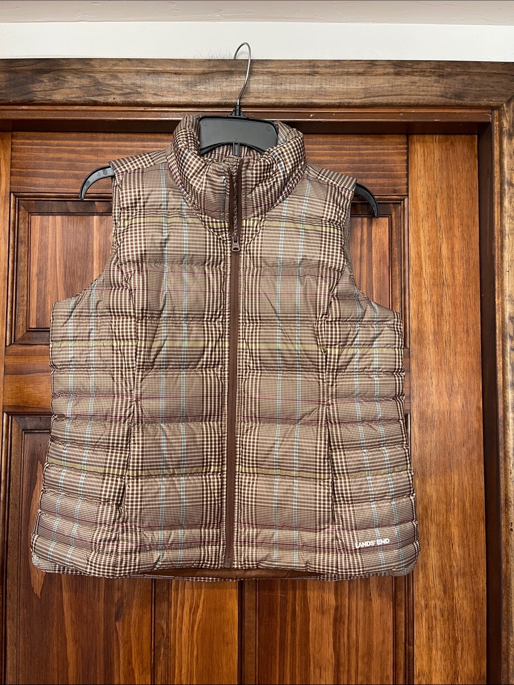 Lands' End Brown Plaid Quilted Puffer Vest Small